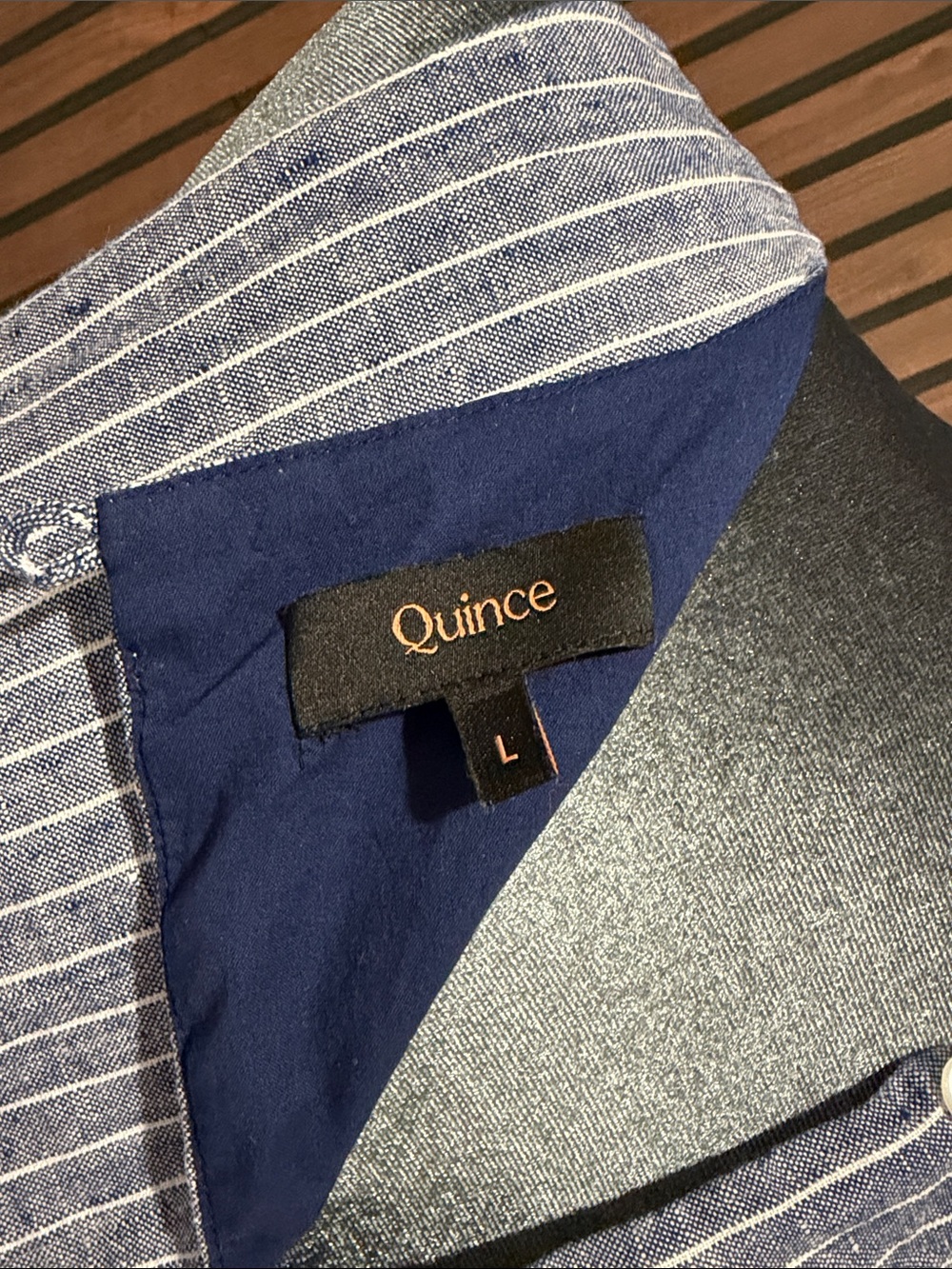 Quince Blue & White Striped Linen Blend Sleeveless Shift Dress with Pockets - Picture 5 of 5